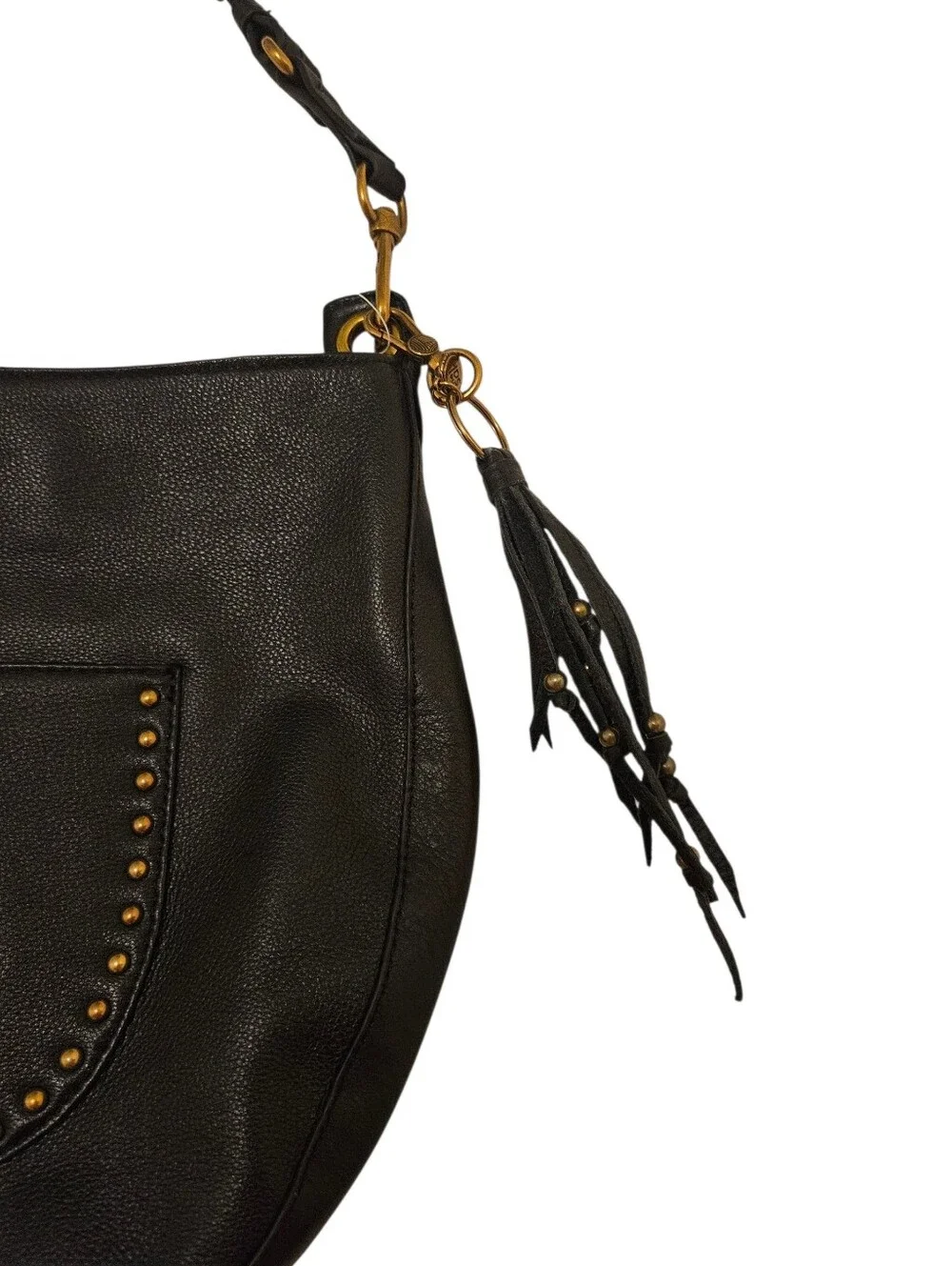 The Sak Zinnia Hobo Handbag Black Leather Shoulder Bag Purse Brass Hardware